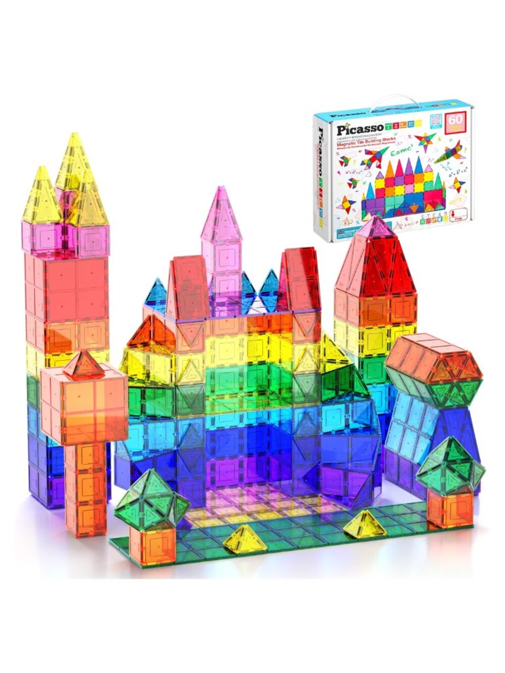 PicassoTiles 60 Piece Magnetic Building Blocks STEM Toy Kids